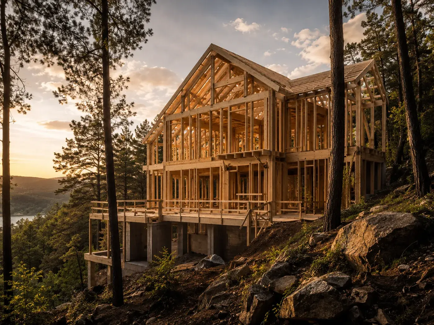 From raw lot to final walkthrough — architectural collaboration, site work, structural framing, and finish carpentry under one roof.